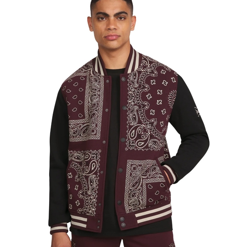 Dogg Supply By Snoop Dog Paisley Fleece Varsity Jacket, Men's Sizes M